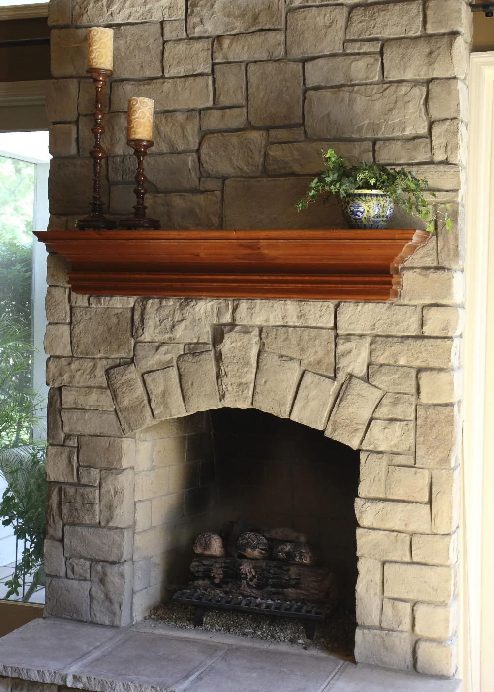 Indoor Stone Fireplace
