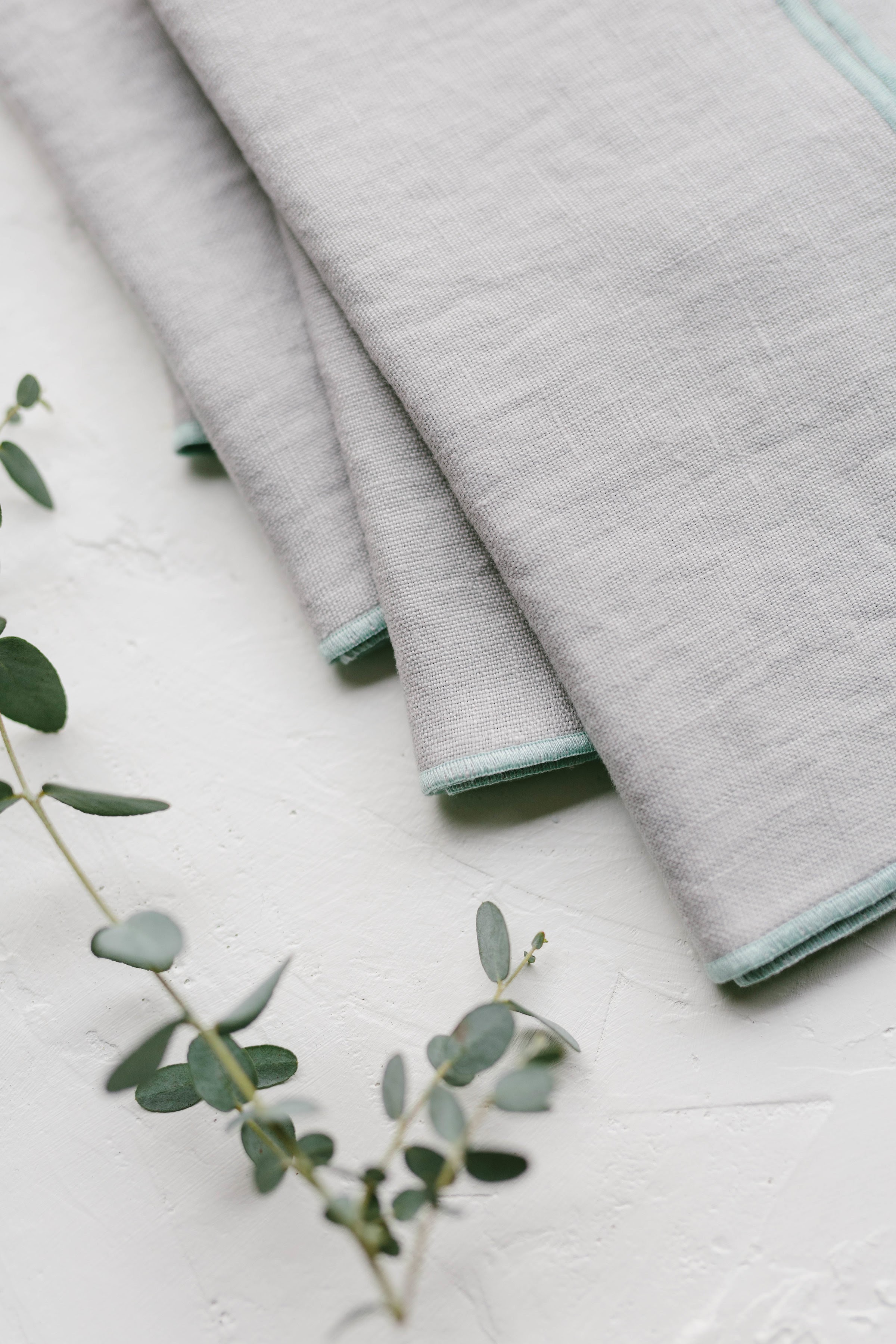 Dove Grey and Mint Dinner Napkin Set