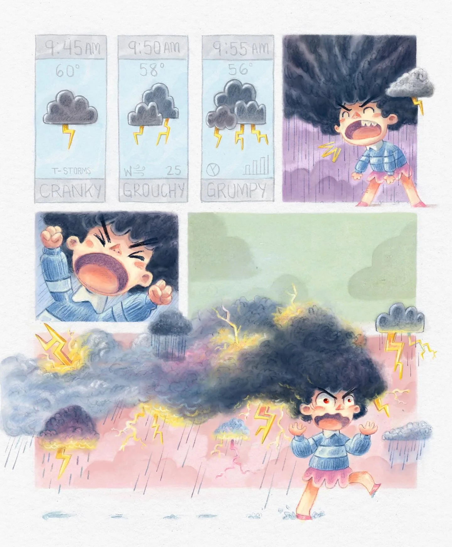 Grumpy Day right on schedule! Check out my new book, Penelope Weathervane&rsquo;s Grumpy Day to learn how to turn it all around. Available NOW!!!
.
.
.
#kidlitart #childrensbookillustration #picturebooks