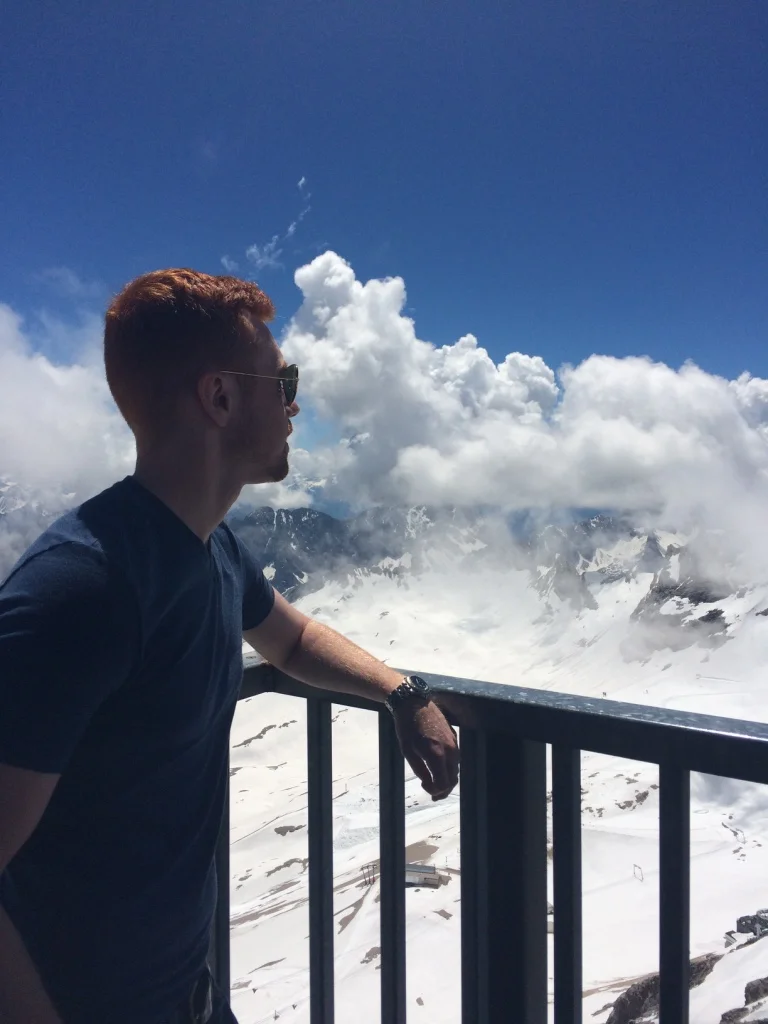 Brother gazing toward Austria on the observation deck