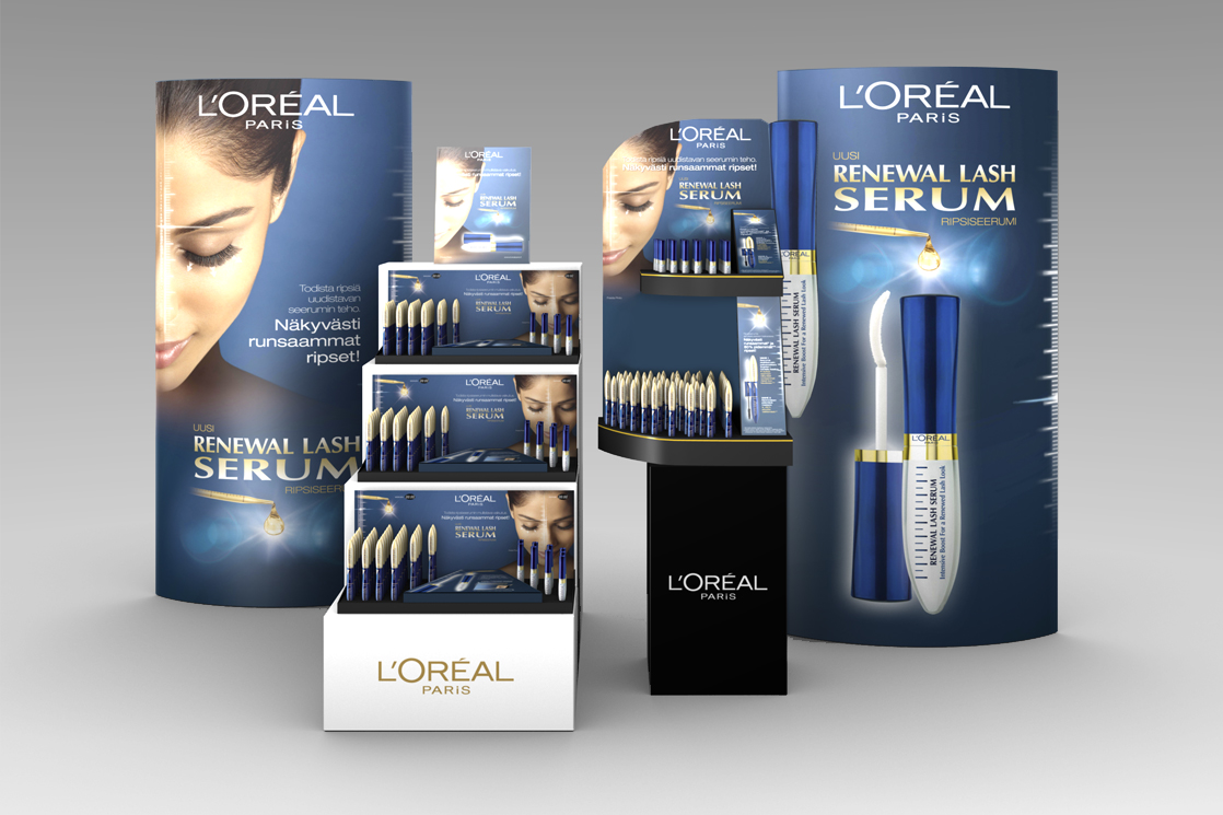 In-shop marketing materials and stand design for L'oréal Paris make-up