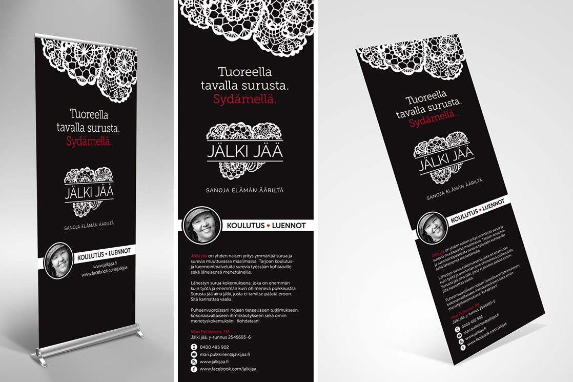 Exhibition material (roll-up & brochure) for Jälki jää