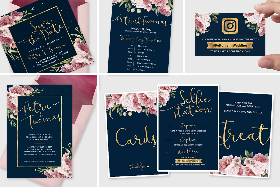 Wedding invitations, program and signage
