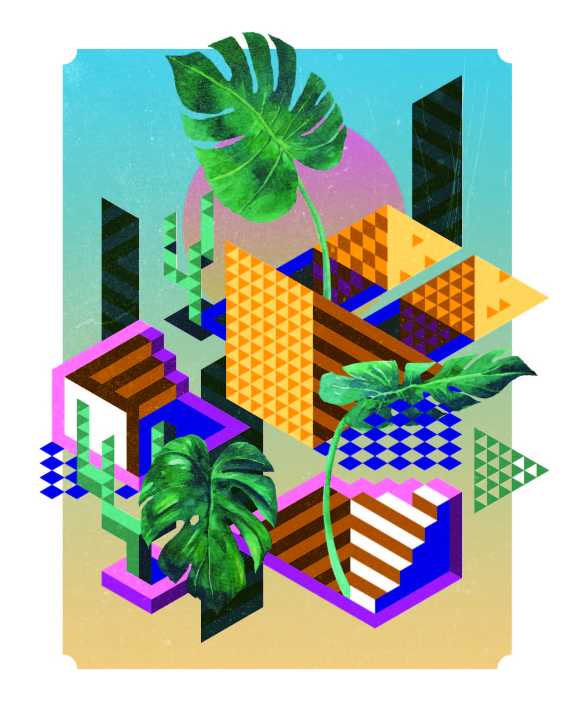 Therefore, I fuse this two components, isometric painting and botanical illustration, which often considered old and still to become a new carrier for me to slow down the pace we see the world. The contradiction, the stance of plant, the language of