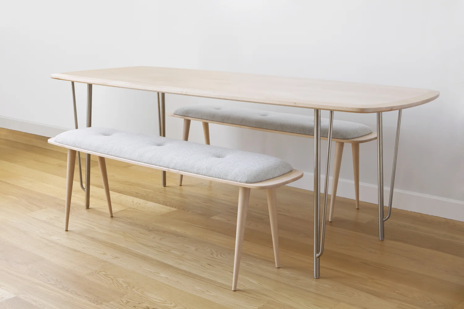 Crestview Dining Table in Maple and Satin Nickel Steel