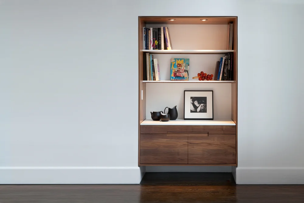 Great Jones Library / Bookcase in Walnut and White Corian