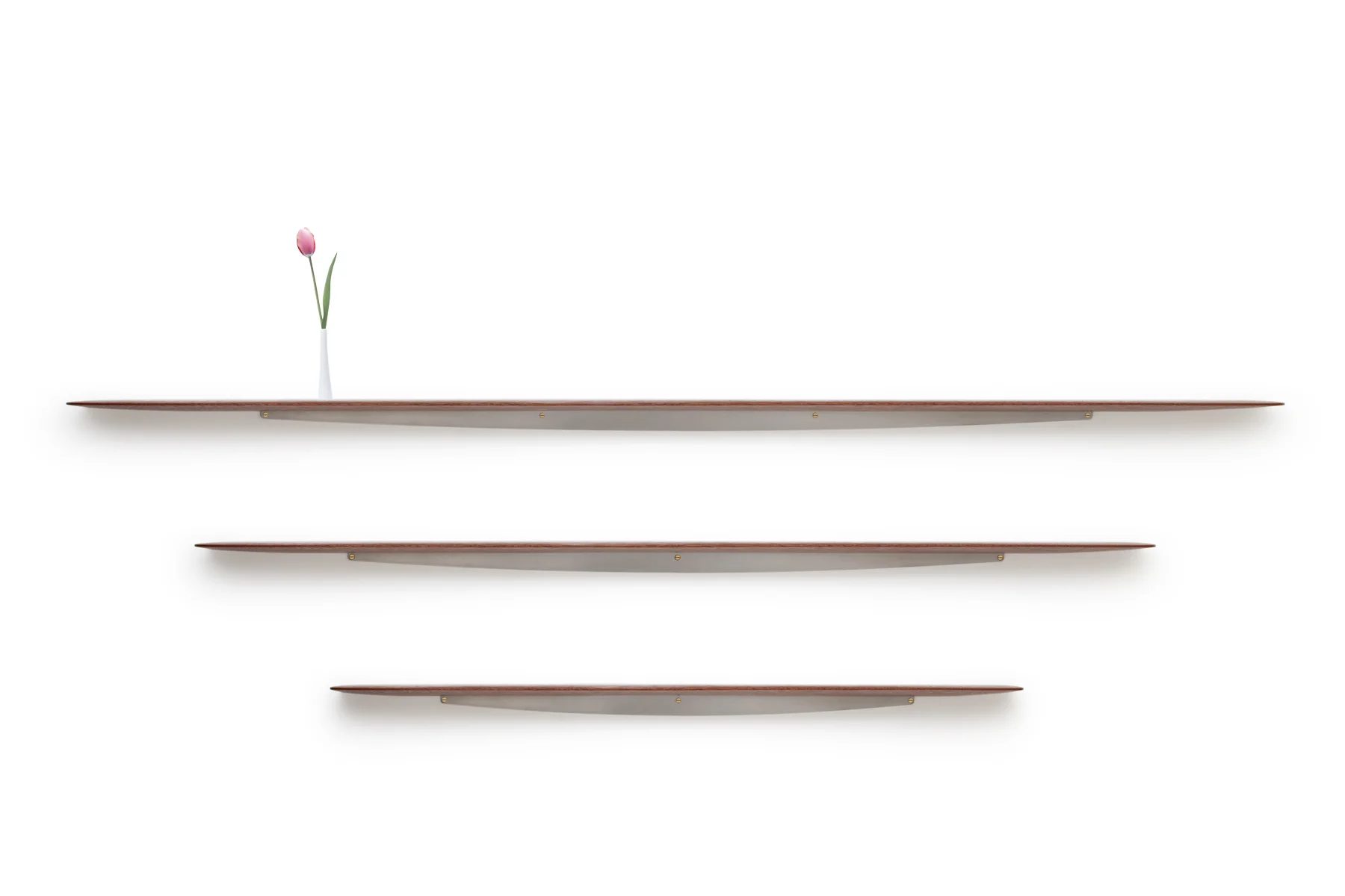 Propeller Shelves in Mahogany and Satin Lacquer Steel