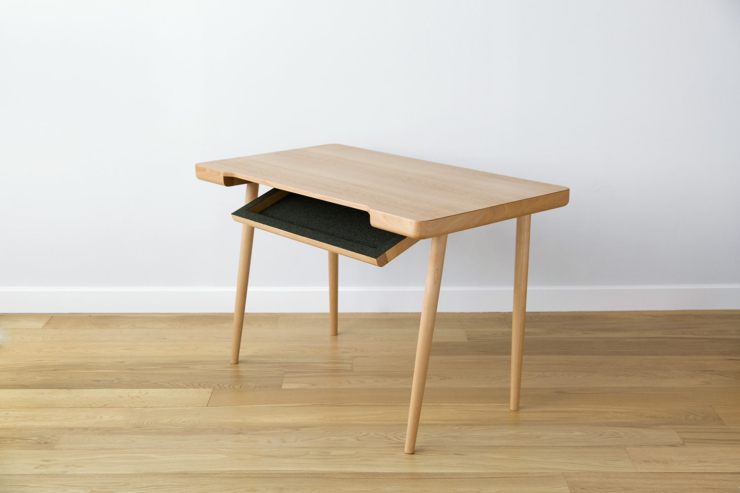 Wynd Writing Desk in European Beech with Thin Drawer Flap