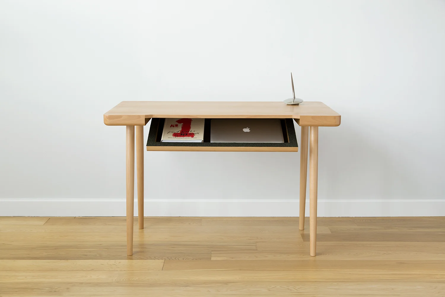 Wynd Writing Desk in European Beech with Thin Drawer Flap