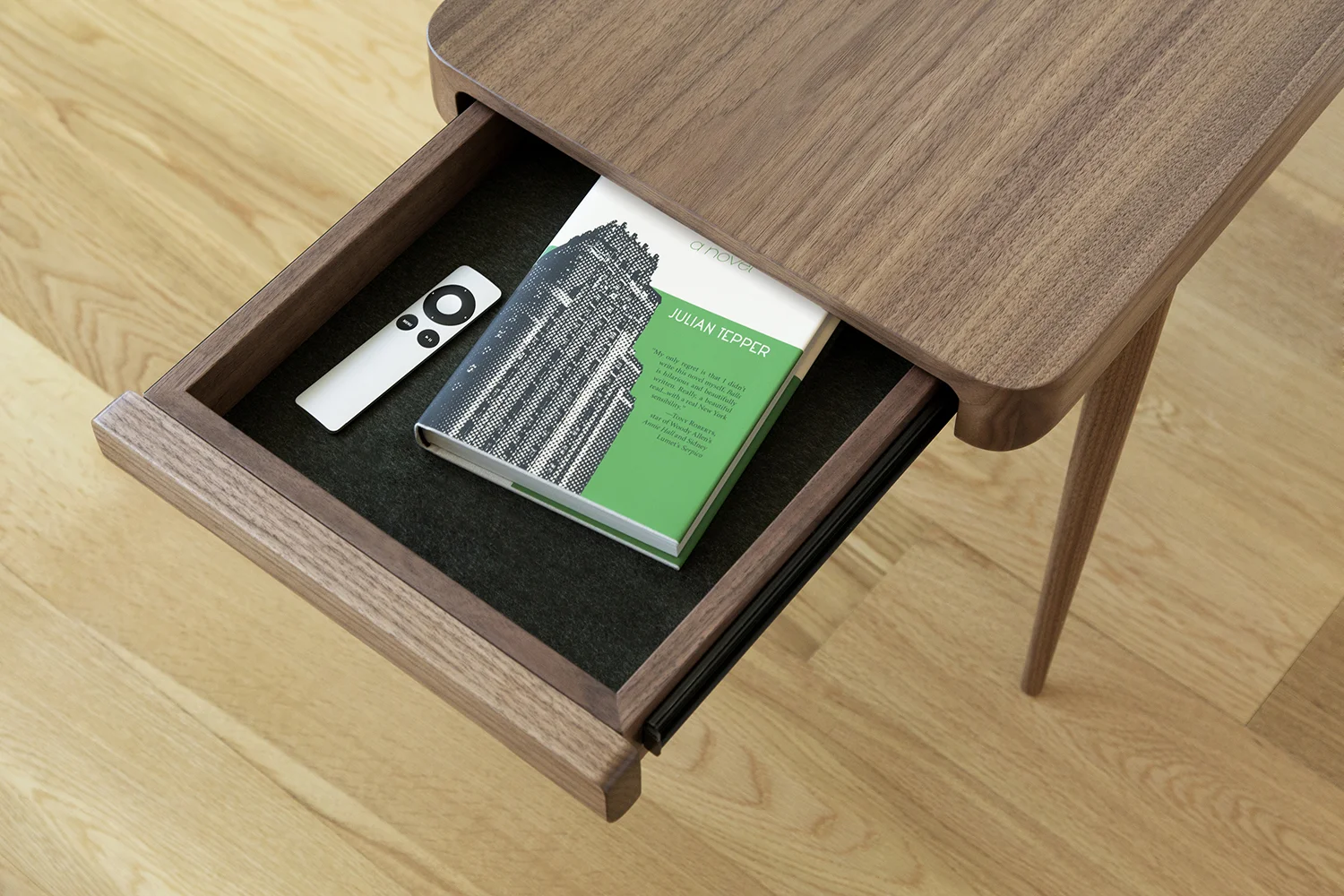 Union Nightstands in Solid Walnut with Felt Lined Drawer