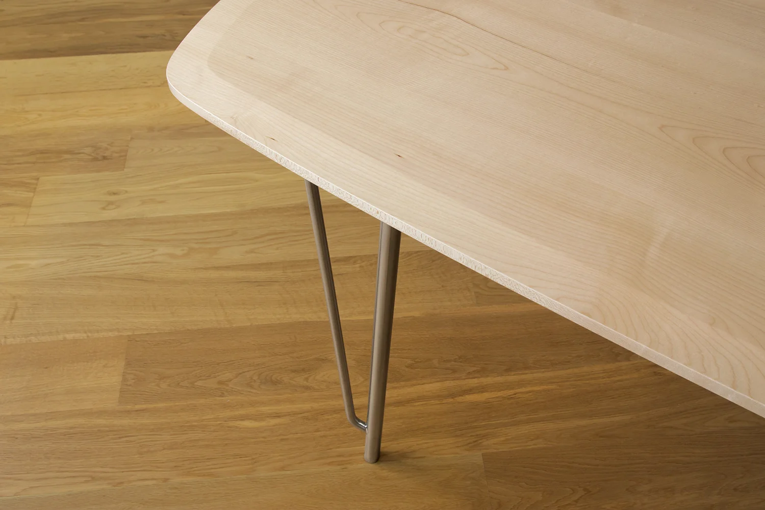 Crestview Dining Table in Maple and Satin Nickel Steel