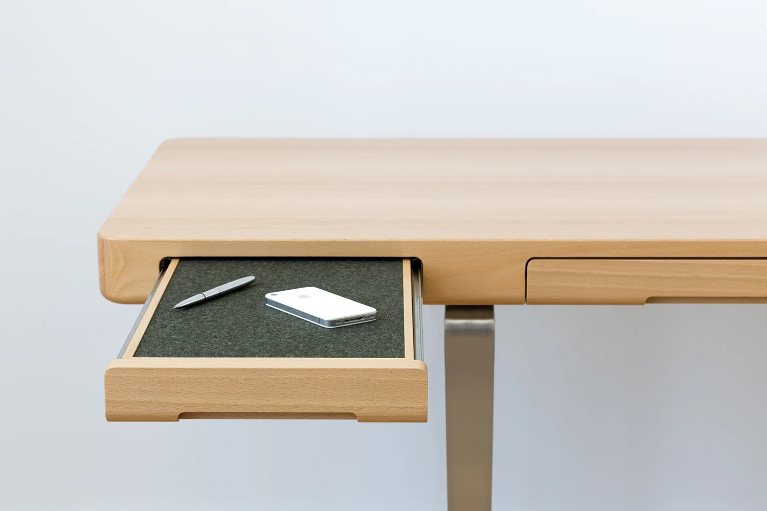 Arnon Home Office Desk in European Beech and Satin Nickel