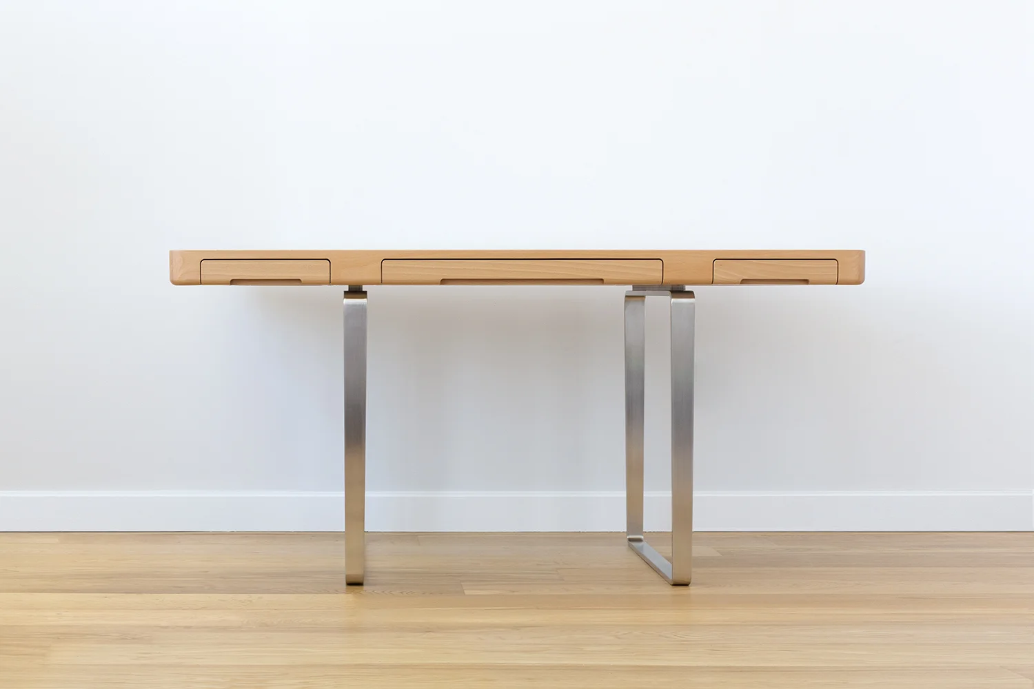 Arnon Home Office Desk in European Beech and Satin Nickel