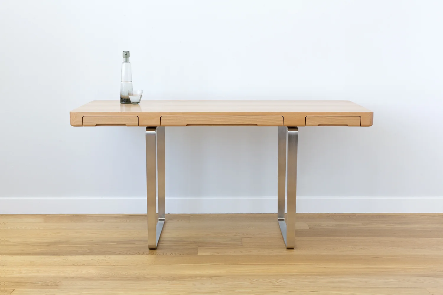 Arnon Home Office Desk in European Beech and Satin Nickel