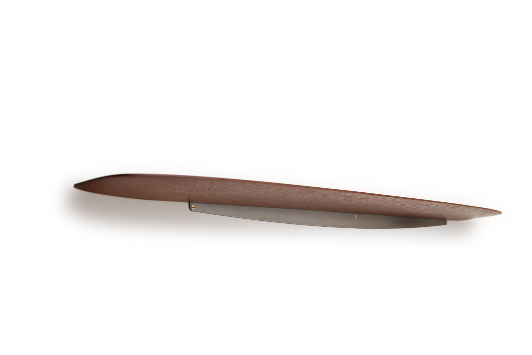 Propeller Shelves in Mahogany and Satin Lacquer Steel