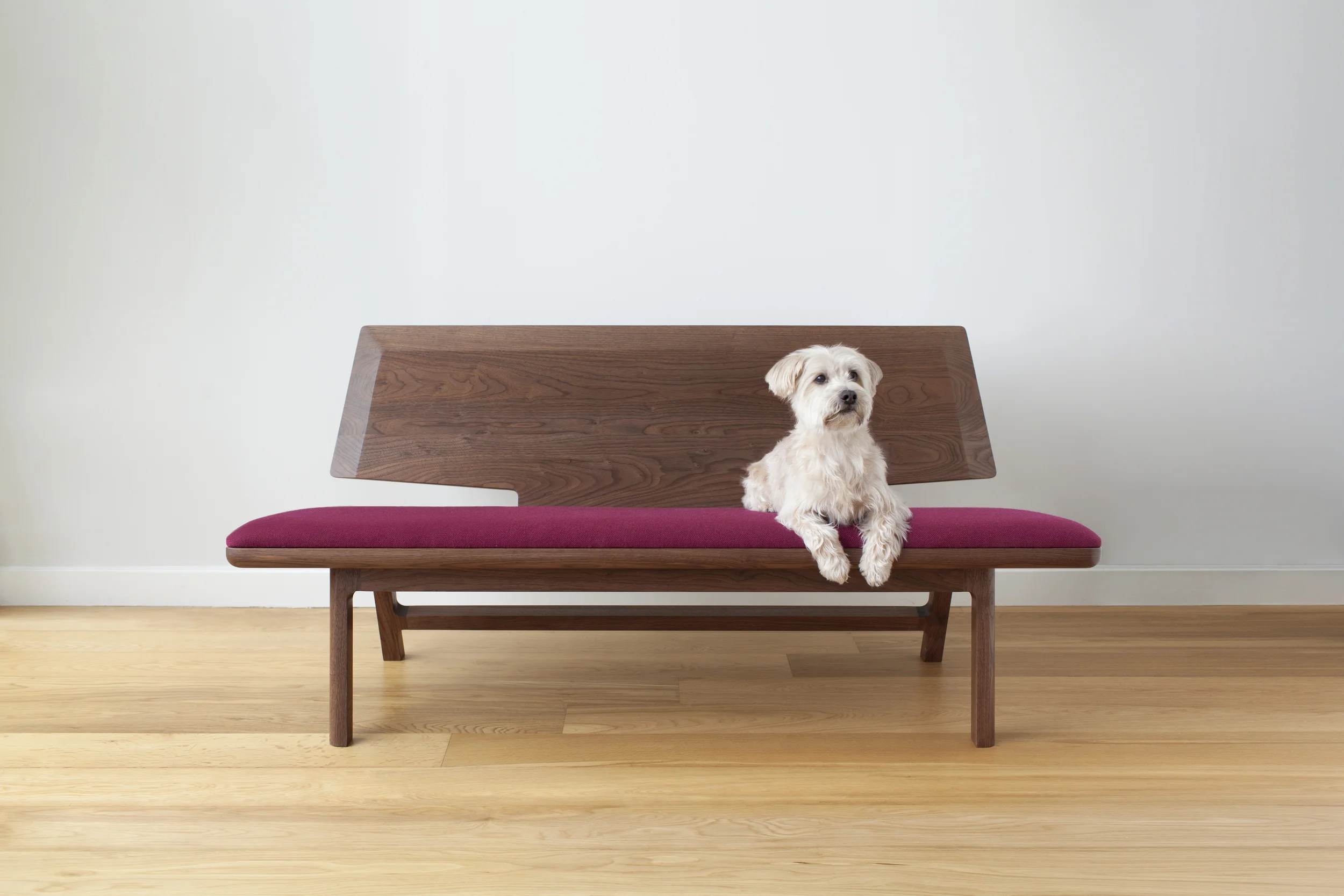 Coventree Solid Wood Bench in Walnut and Wool Upholstry