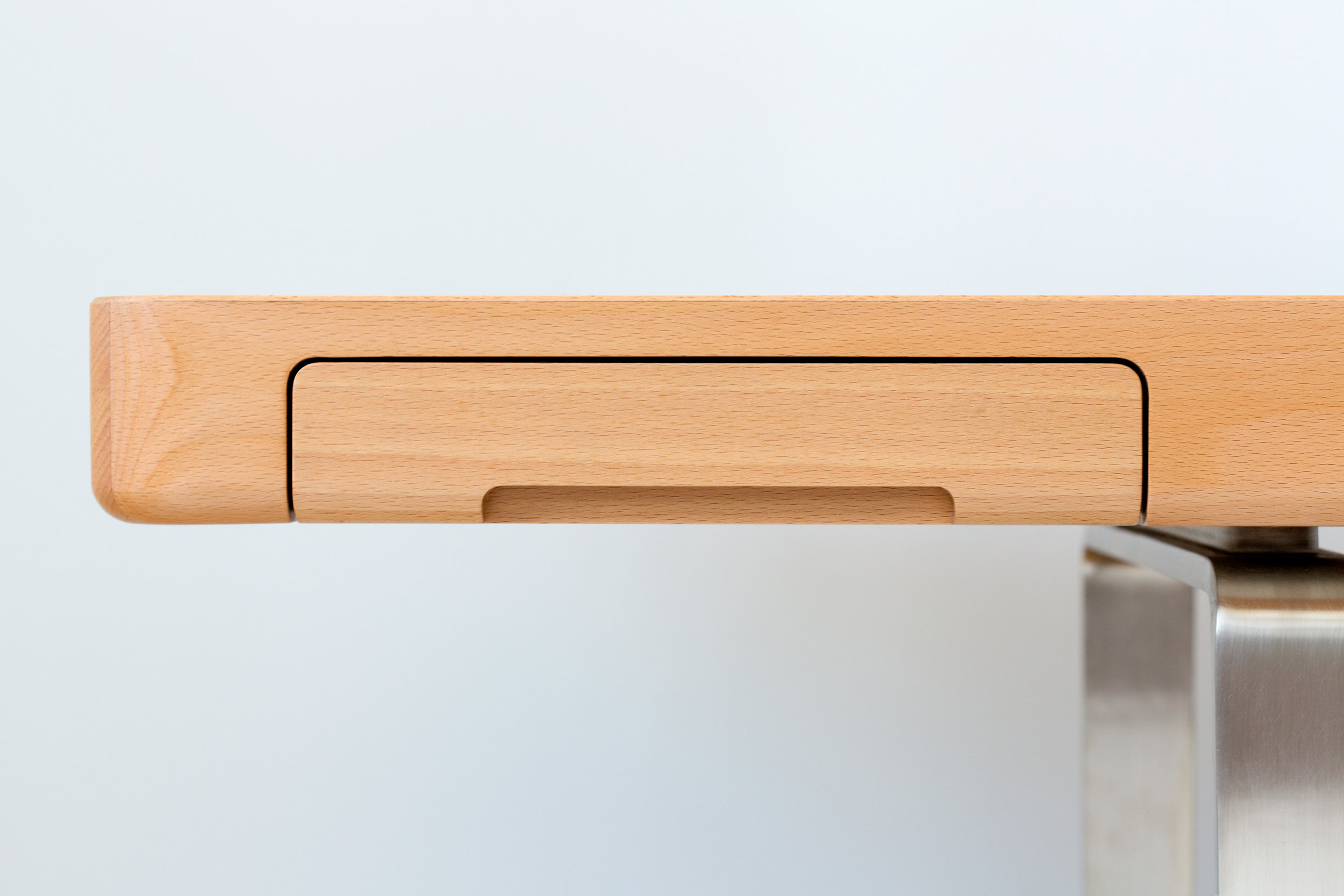 Arnon Home Office Desk in European Beech and Satin Nickel