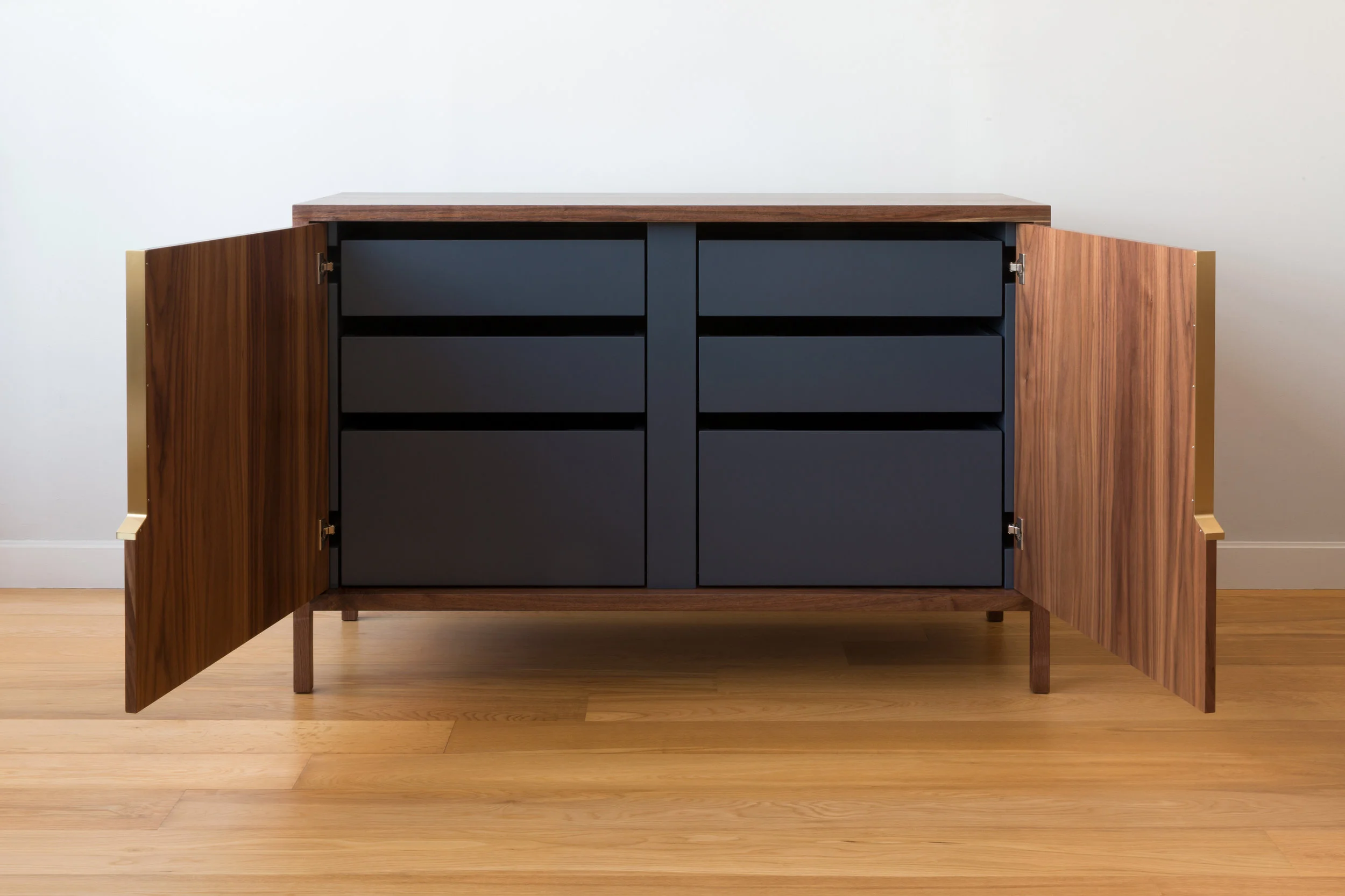 Halsey Prime Dresser in Walnut, Lacquer with Brass Handles