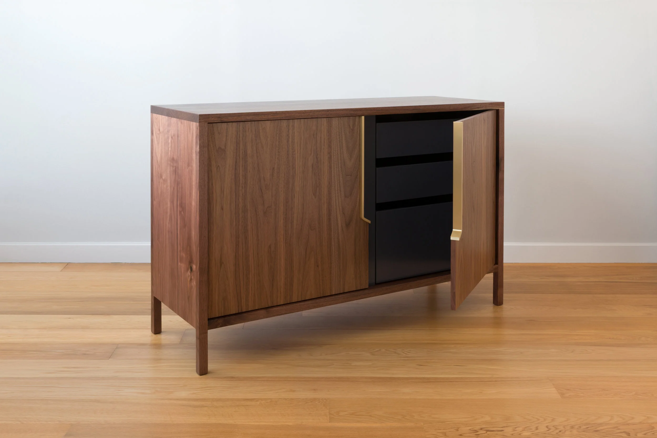 Halsey Prime Dresser in Walnut, Lacquer with Brass Handles