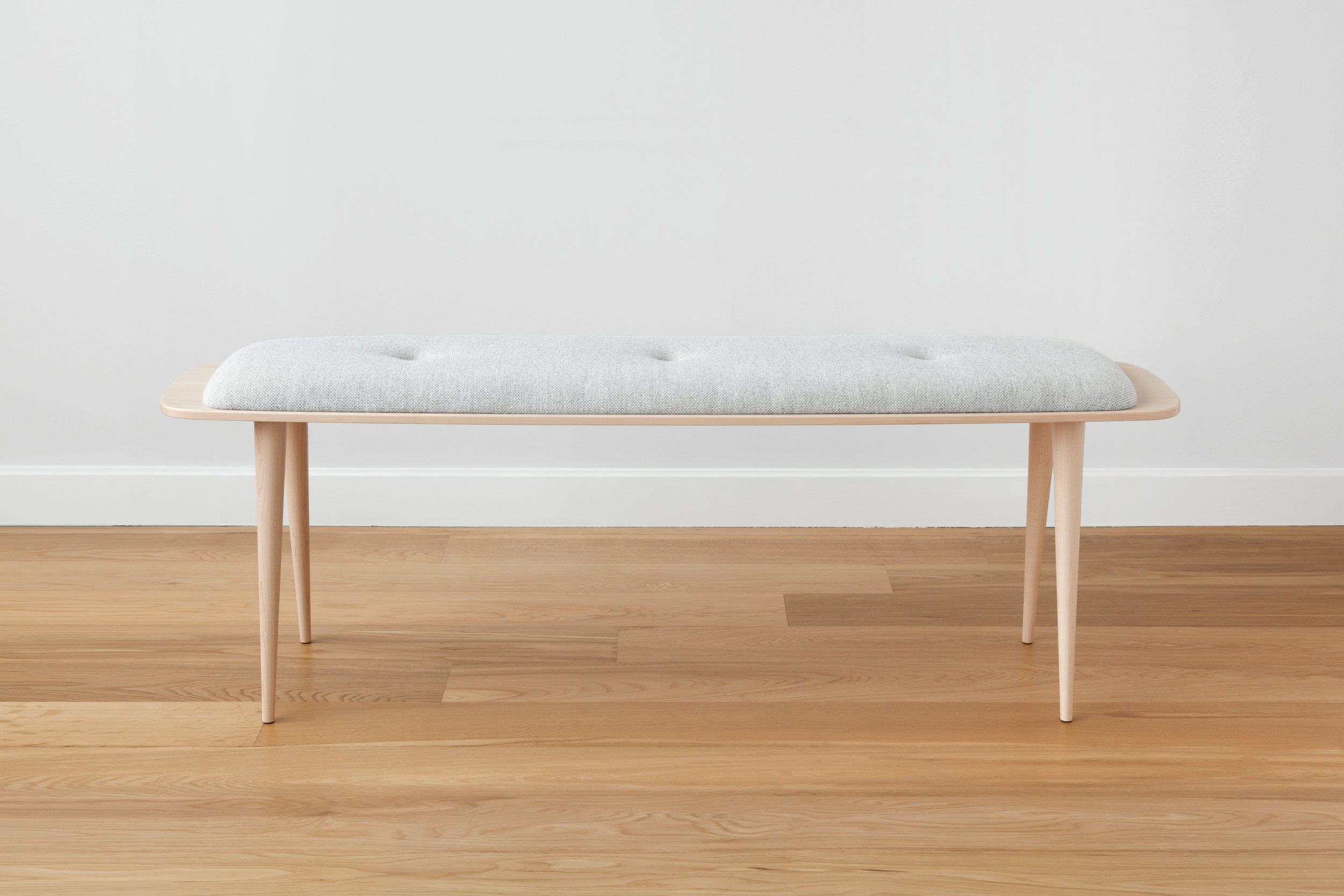 Flying Point Bench in Maple and Hallingdal Wool Upholstery