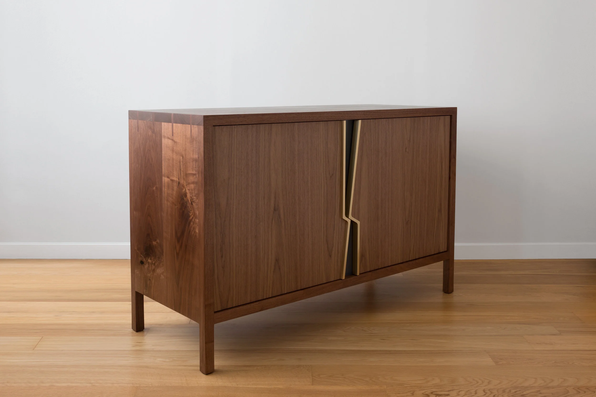 Halsey Fracture Dresser in Walnut, Lacquer with Brass Handles