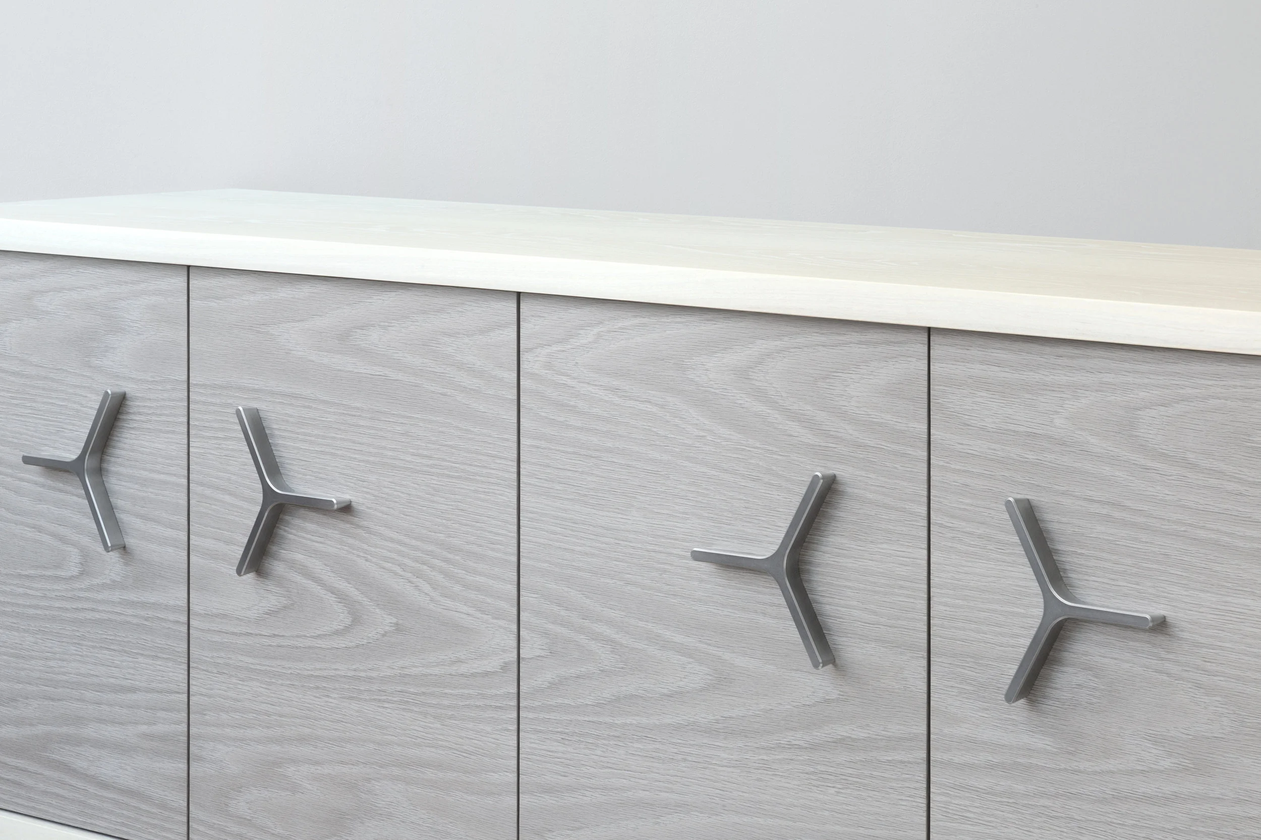 Flux Credenza in Bleached Superwhite Ash, Grey Oak with Aluminum Handles