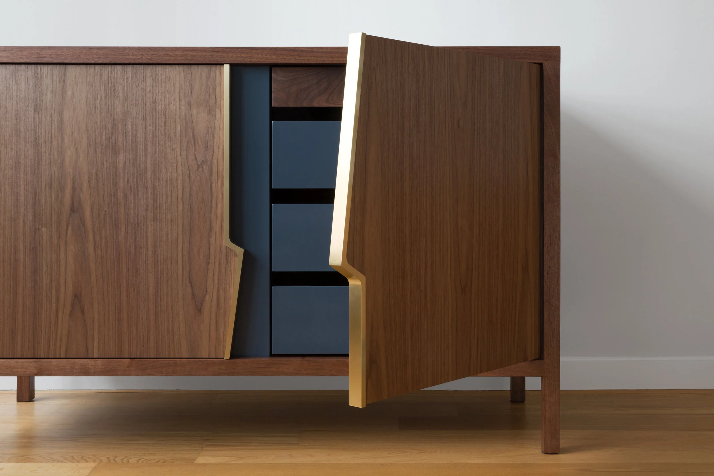 Halsey Fracture Dresser in Walnut, Lacquer with Brass Handles
