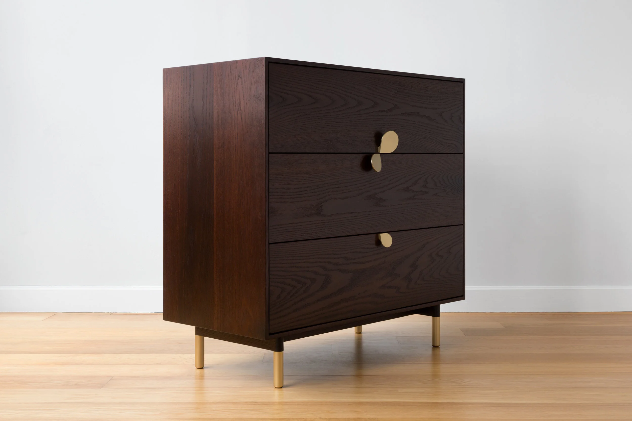Petals 3 Drawer Dresser in Dark Oak, Brass