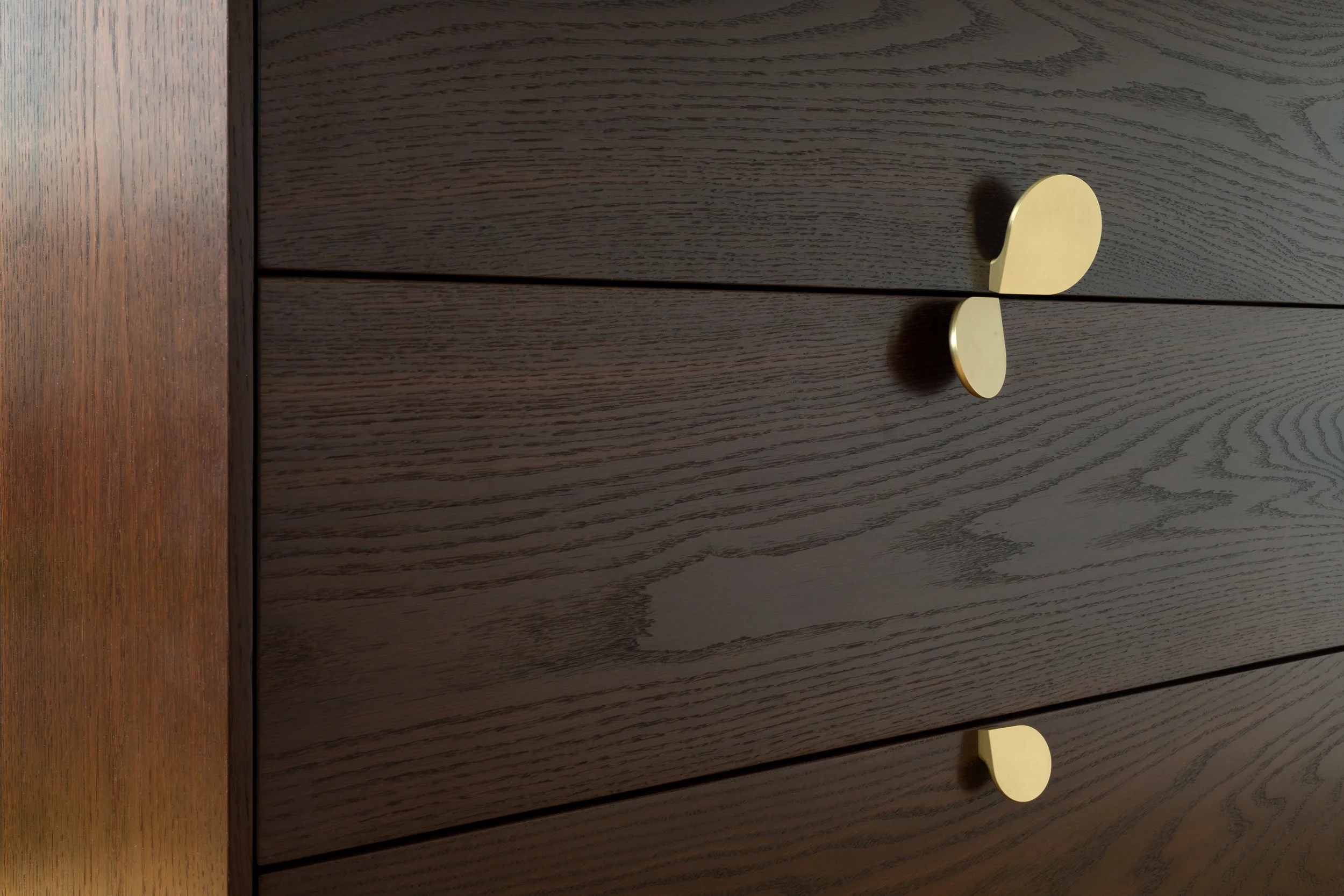 Petals 3 Drawer Dresser in Dark Oak, Brass