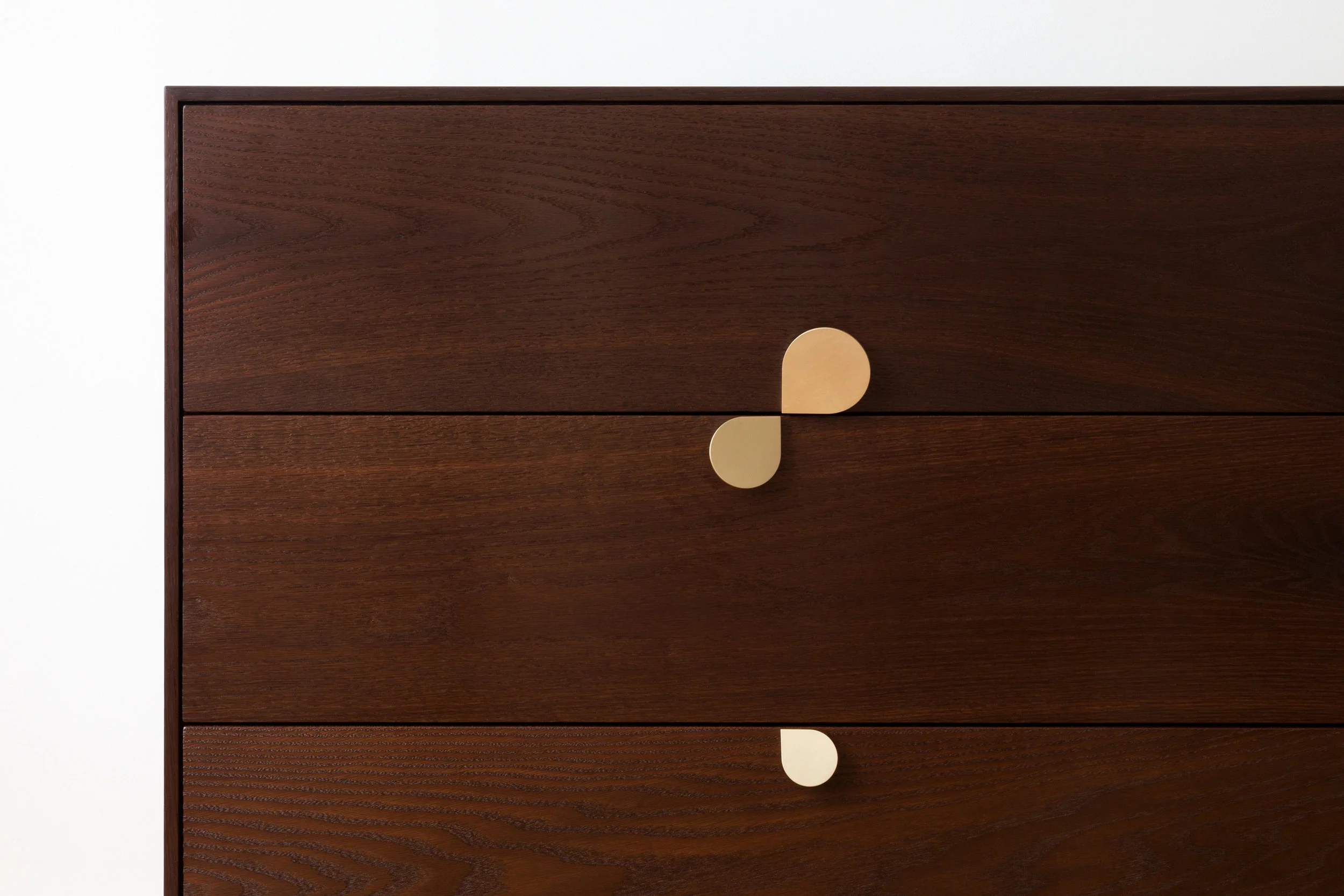 Petals 3 Drawer Dresser in Dark Oak, Brass