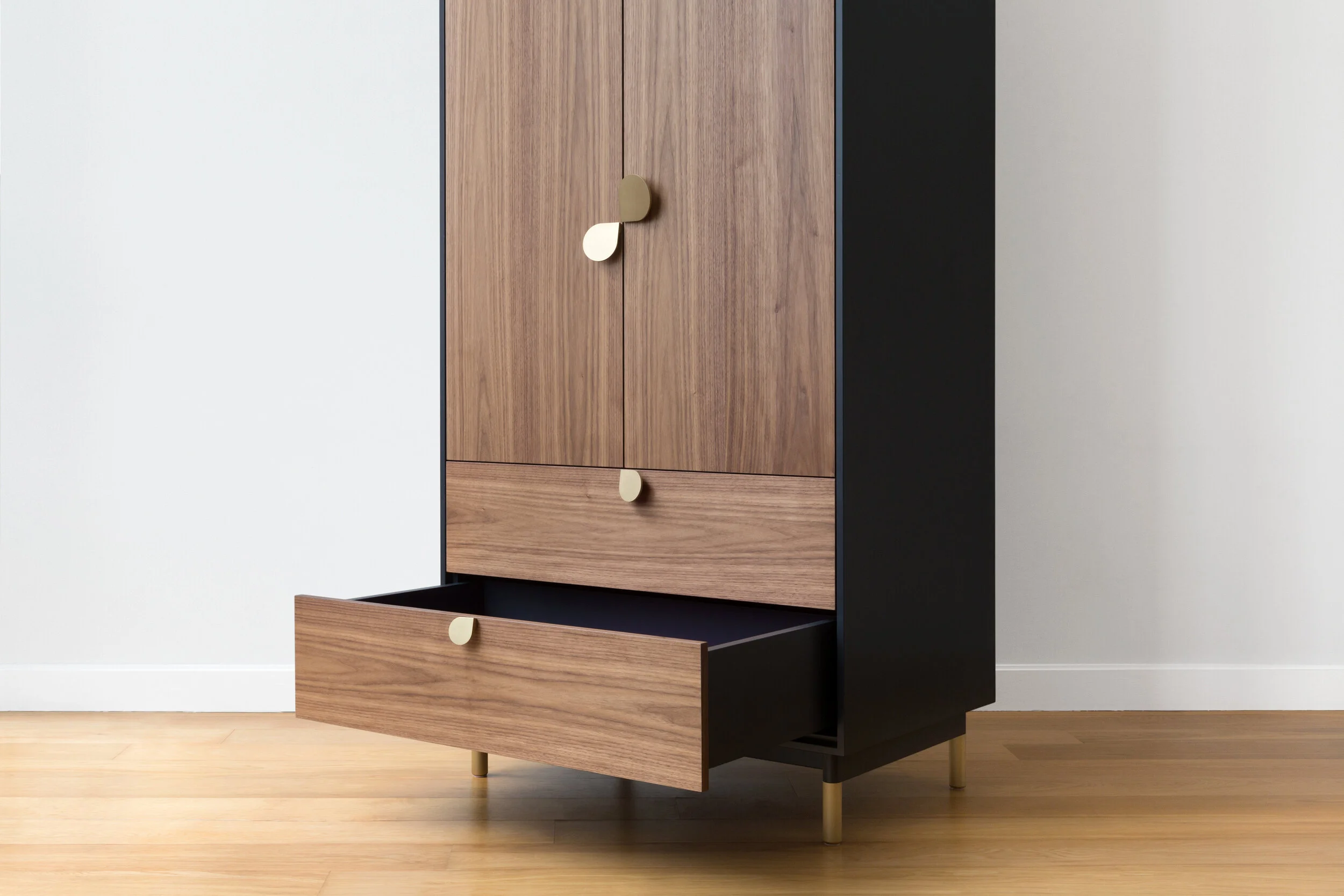 Petals Lacquered Armoire in Lacquer, Walnut, Brass