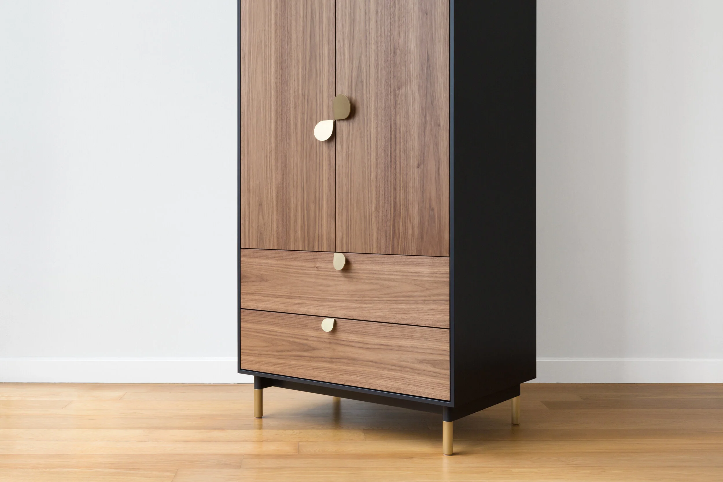 Petals Lacquered Armoire in Lacquer, Walnut, Brass
