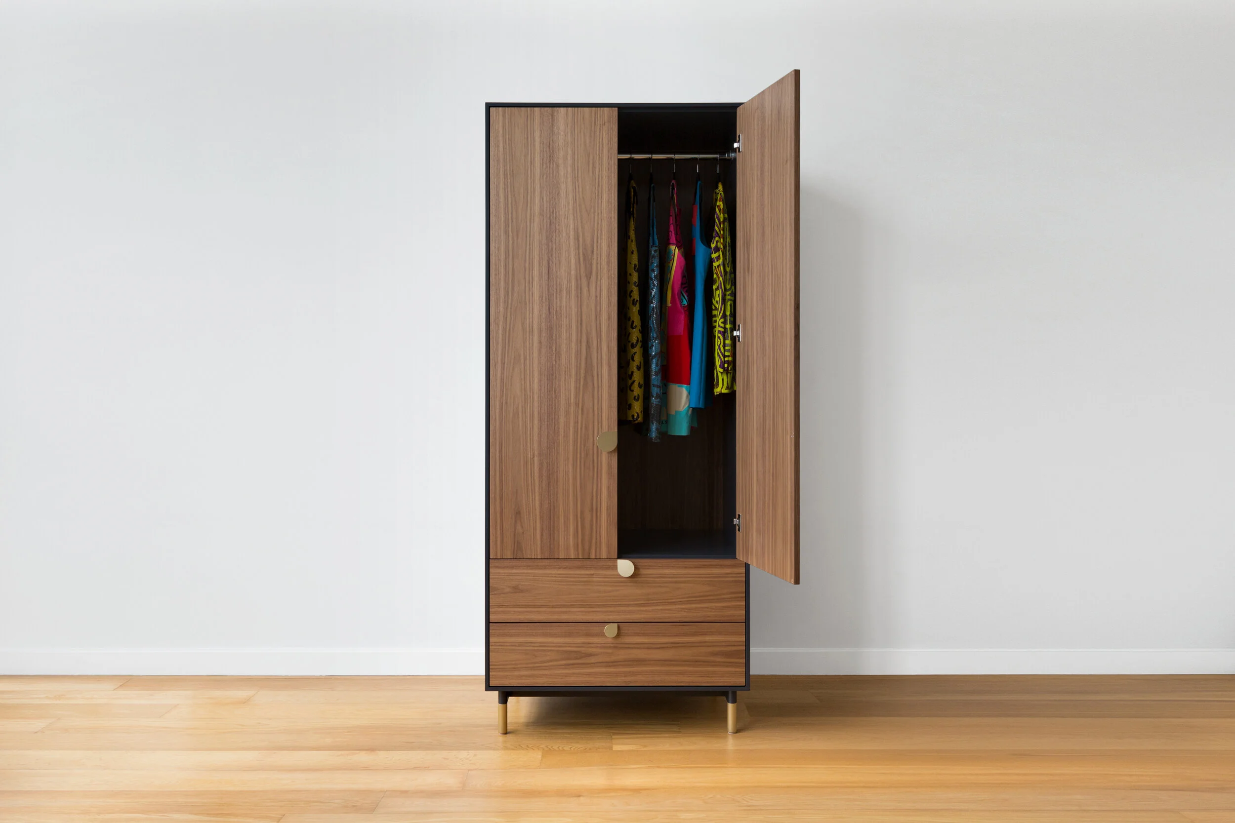 Petals Lacquered Armoire in Lacquer, Walnut, Brass