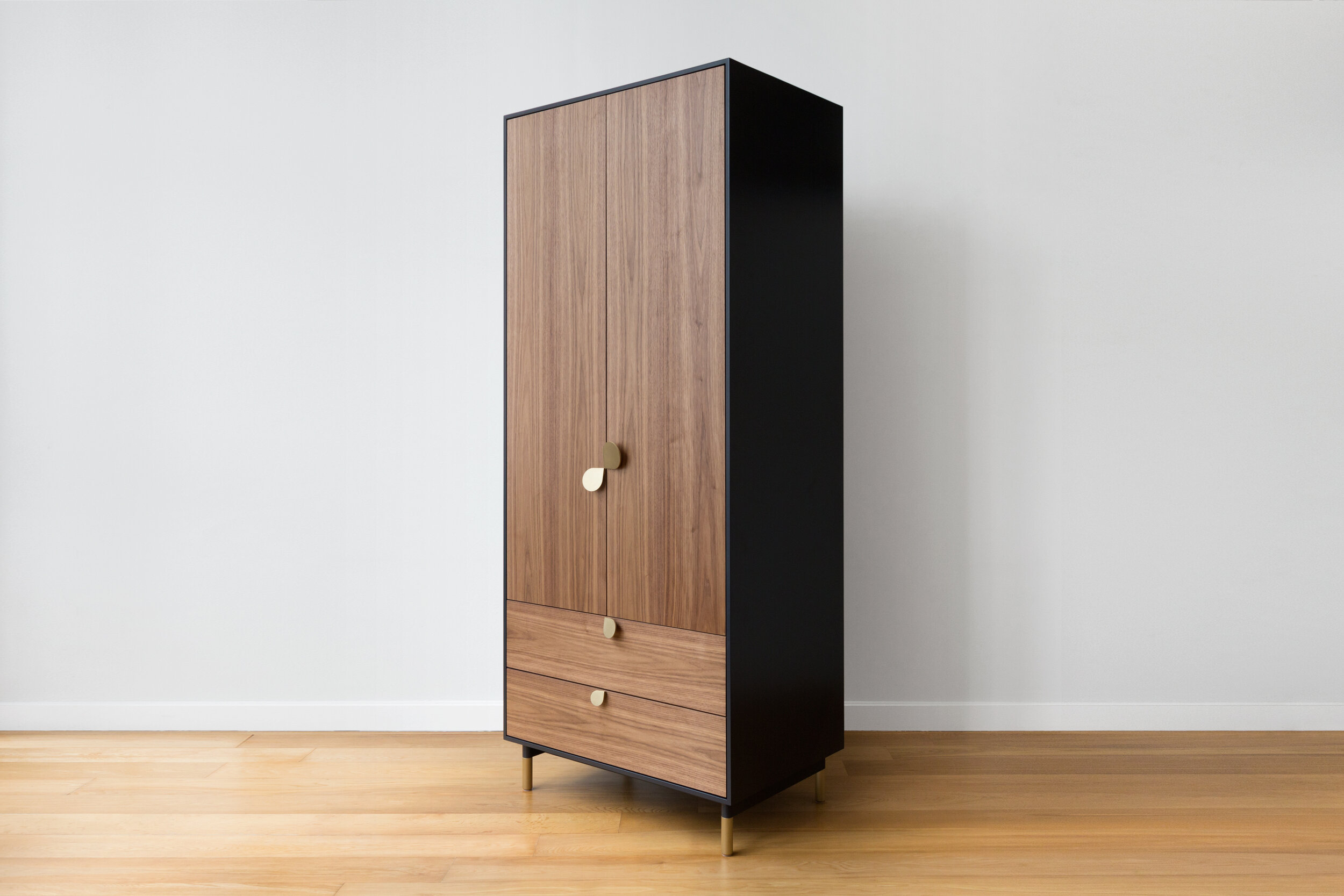 Petals Lacquered Armoire in Lacquer, Walnut, Brass