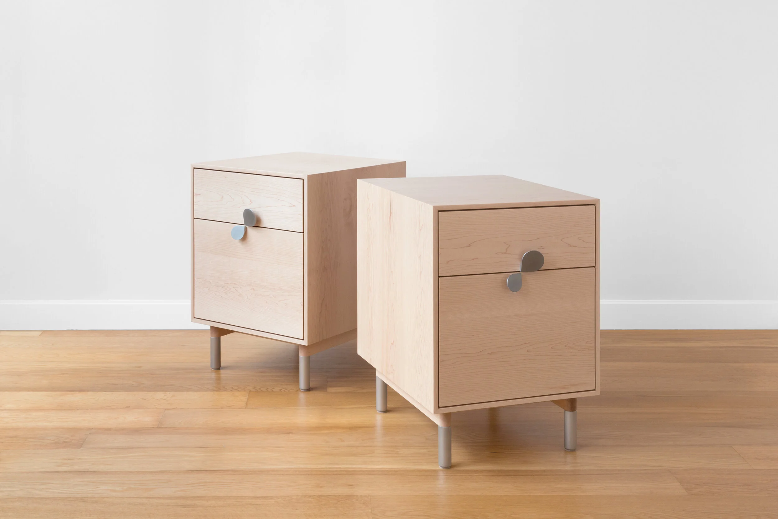 Petals Side Tables in Maple, Aluminum, Heather Pink Lacquer