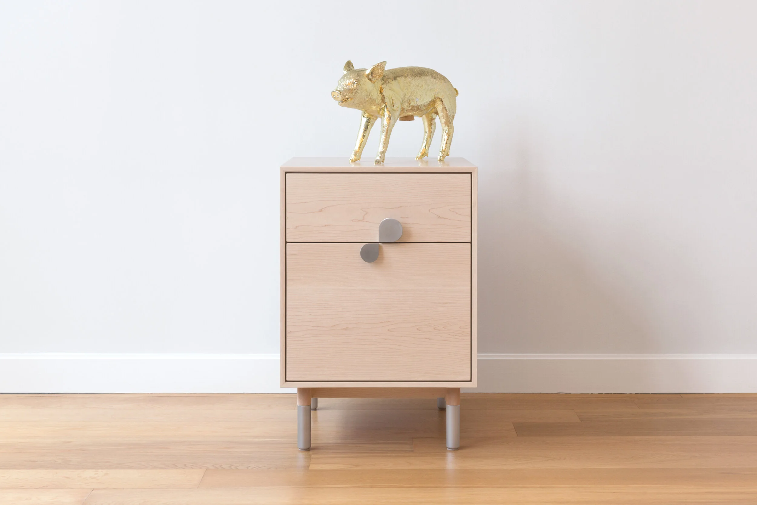 Petals Side Tables in Maple, Aluminum and Heather Pink Lacquer