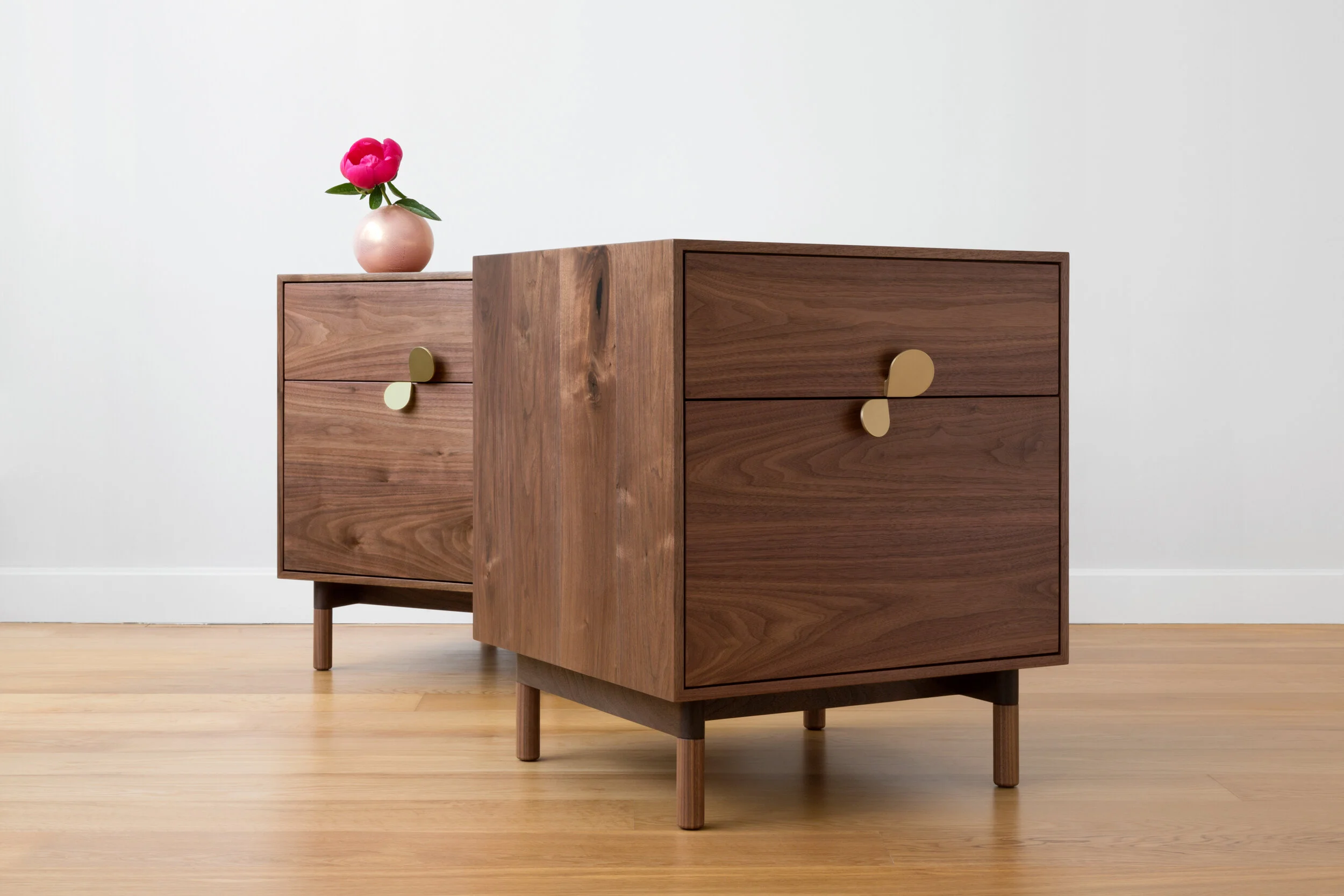 Petals Side Tables in Walnut, Brass