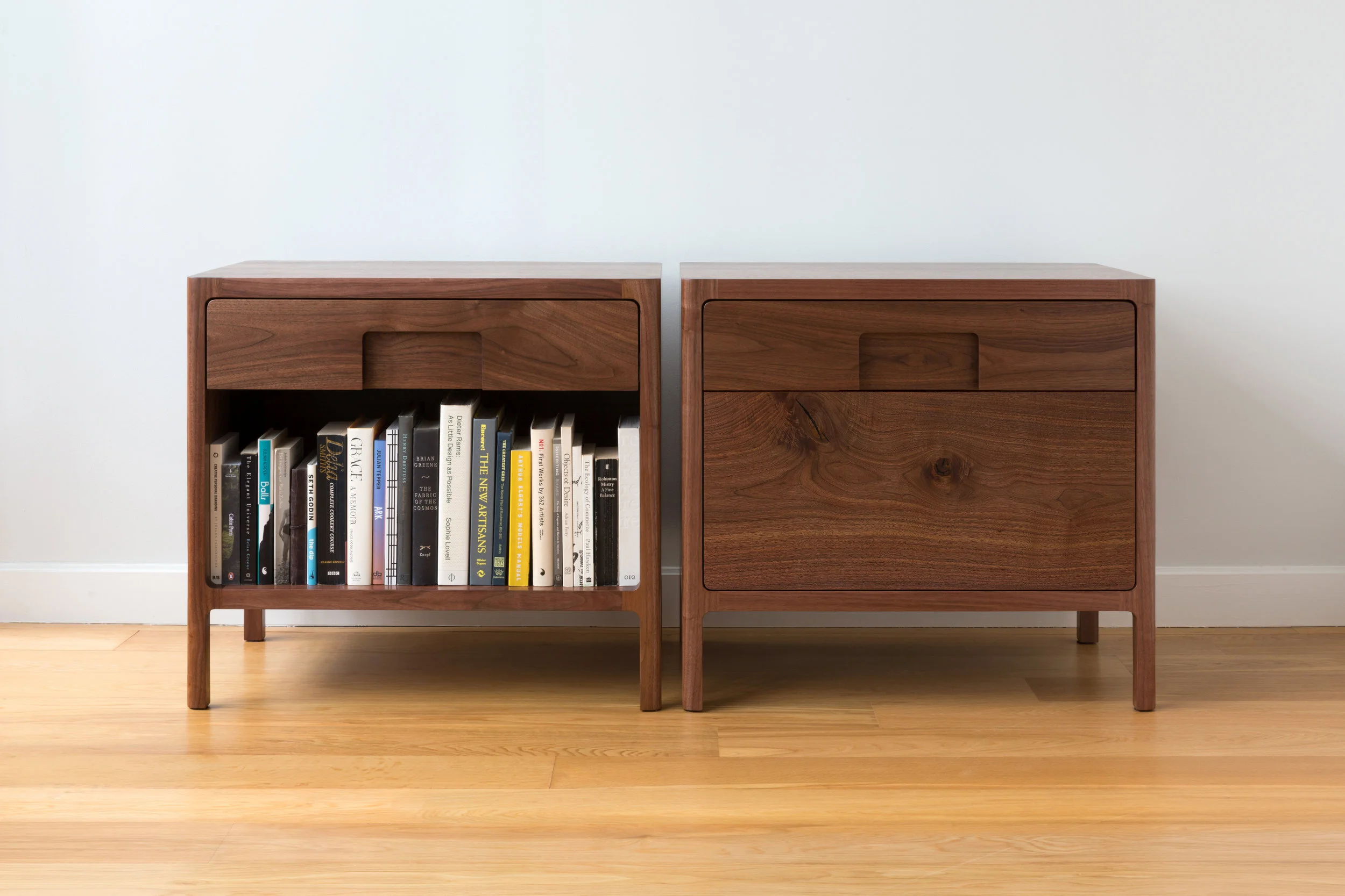 Cobb Nightstands in Walnut by Piet Houtenbos