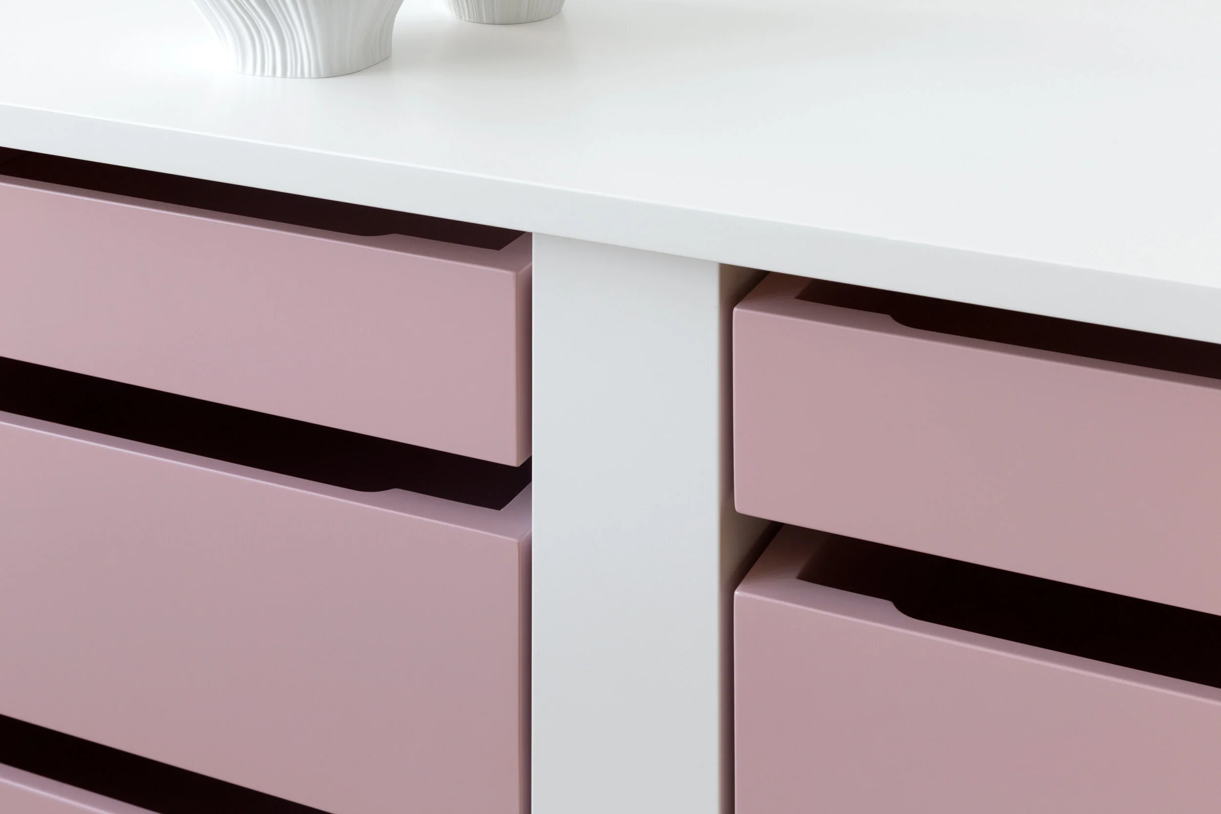 Halsey Prime Lacquered Credenza with Heather Pink Drawers