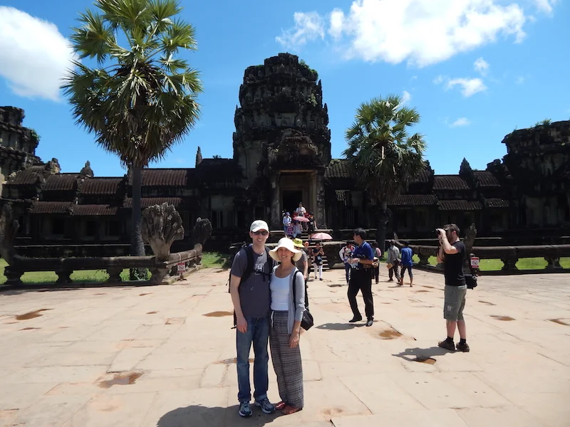Us in front of the outer wall of the main temple. That's right, this is just the wall.