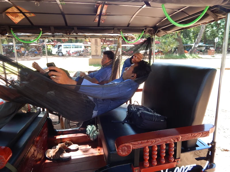This is Mr. Rom, aka Mr. 007, our tok tok driver for the duration of our trip. He would study Chinese and nap while waiting for us during temple visits