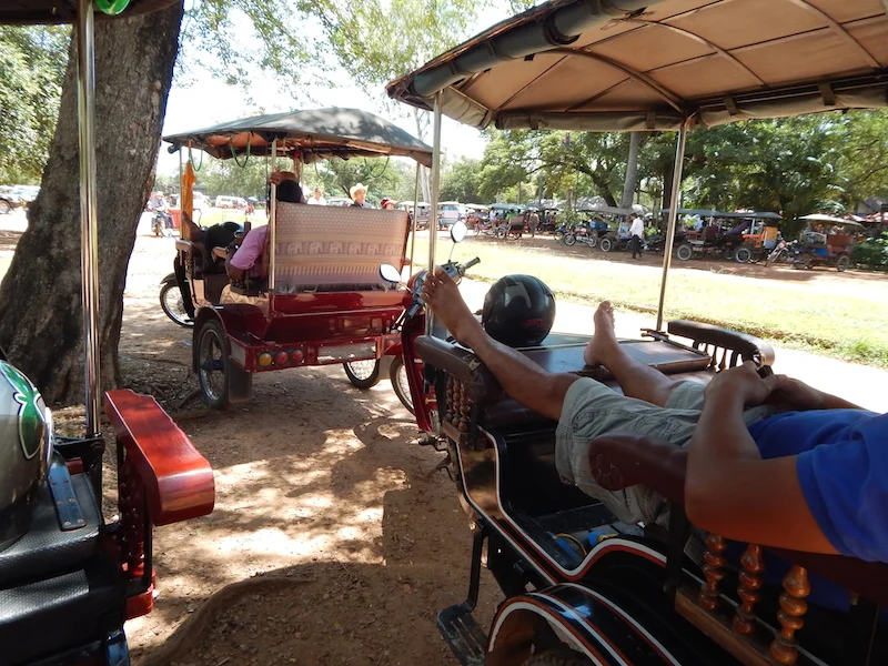 Tok Toks and bikes are the primary mode of transportation around the temple complex, so scores of them wait in designated areas a short walk from each site.