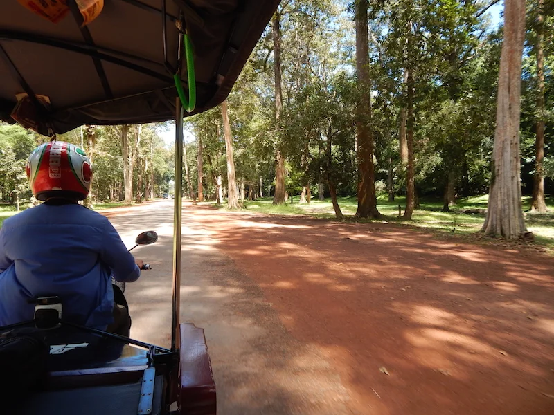 Small but well-paved roads get you from one temple site to the next within the massive Angkor Wat complex. Rides between temples range from 5-45 minutes depending on which one you want to see next.