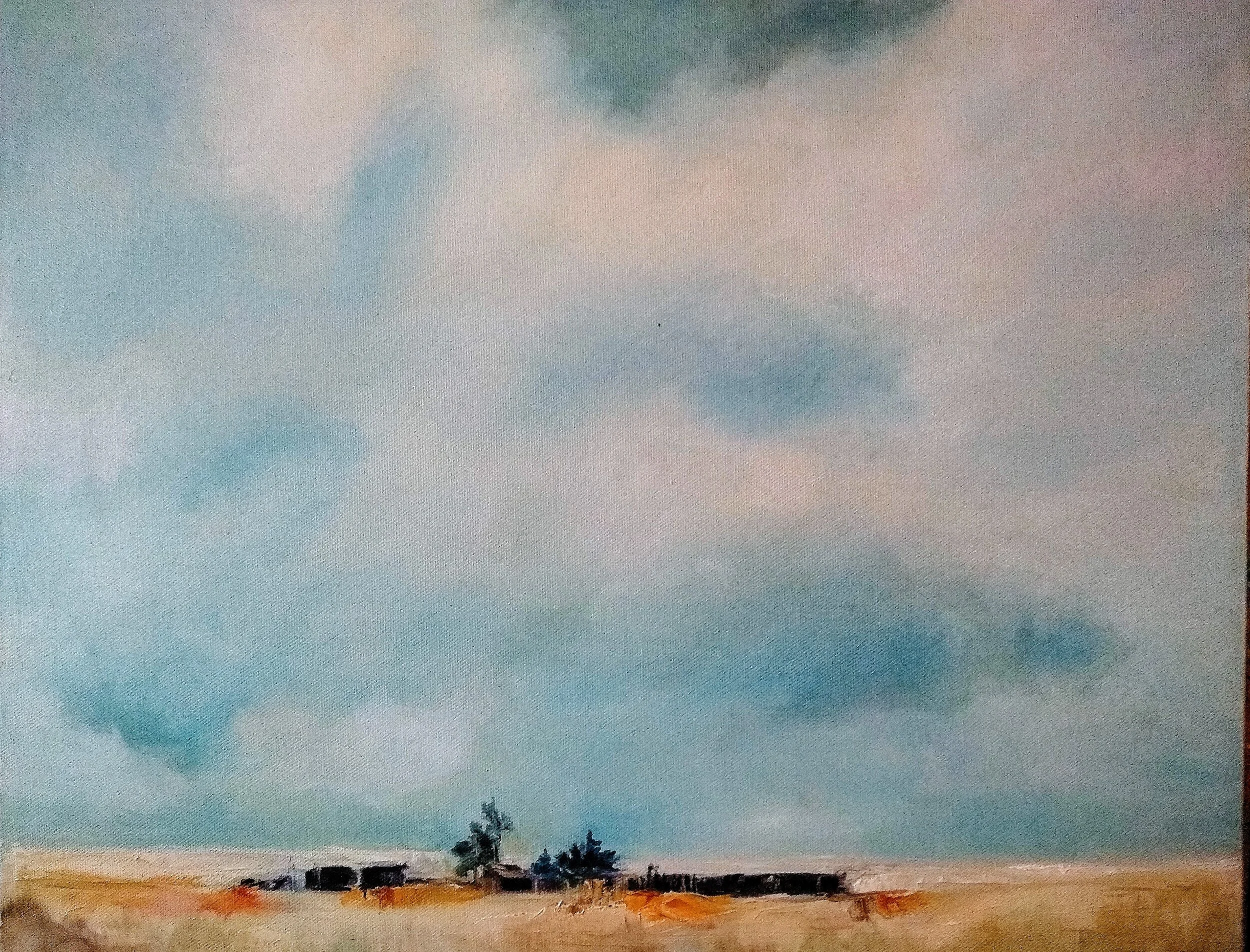 Ten More Miles of Texas    18”x20” oil on canvas   2018  425.00The long sky.