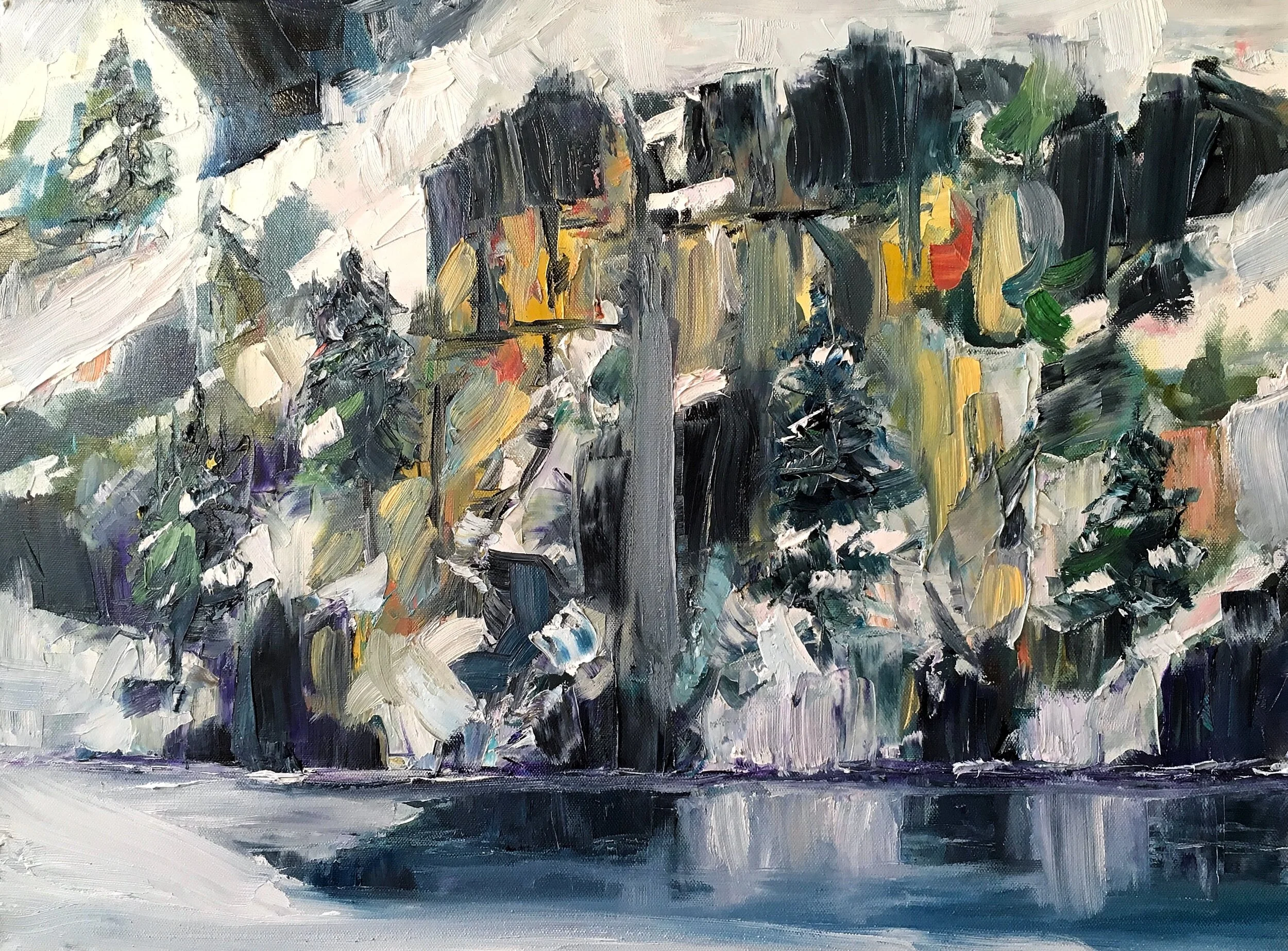 Snow on the North Fork I    20”24”x1.5”    Oil and cold wax on canvas. 2019    550.00