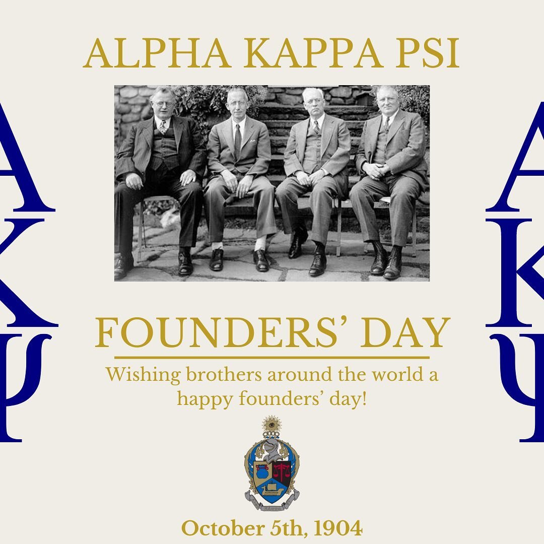 The Gamma Zeta chapter of Alpha Kappa Psi joins our brotherhood in celebrating founders&rsquo; day! On a day like today in 1904 AKPsi was founded at New York University!🎉