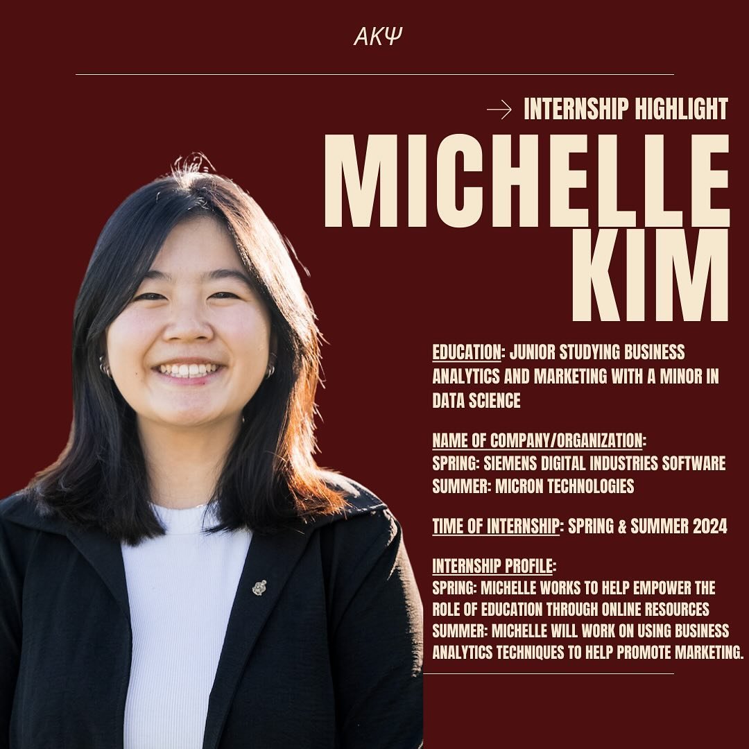Presenting Michelle Kim, our second standout intern feature of the semester! Michelle&rsquo;s journey unfolds with her impactful roles at Siemens Digital Industries Software and Micron Technologies, providing a unique perspective on her professional 