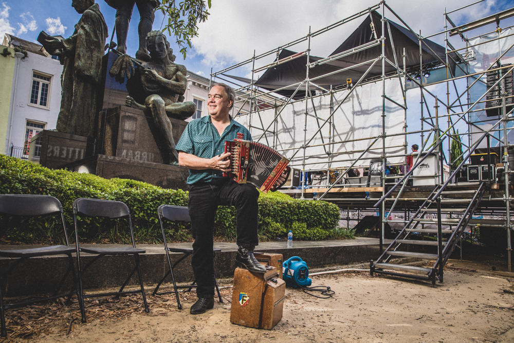 Cajun musician Bruce Daigrepont poses backstage for a quick portrait. ©Zack Smith Photography