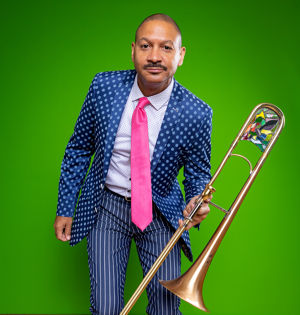 Delfeayo Marsalis photographed at his home, New Orleans 2019.