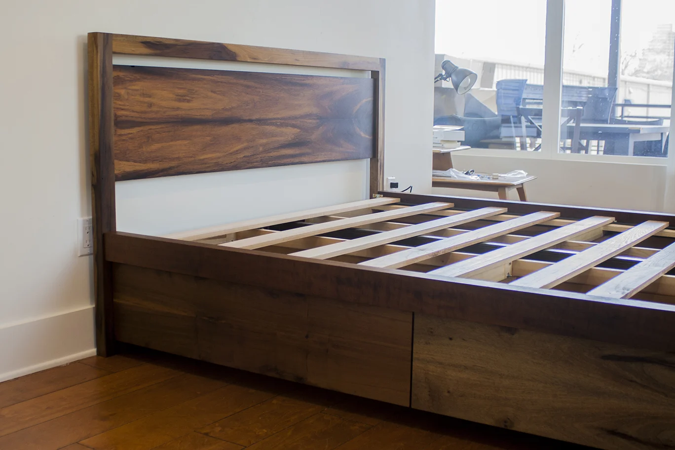 Imbuia Bed With Storage Drawers